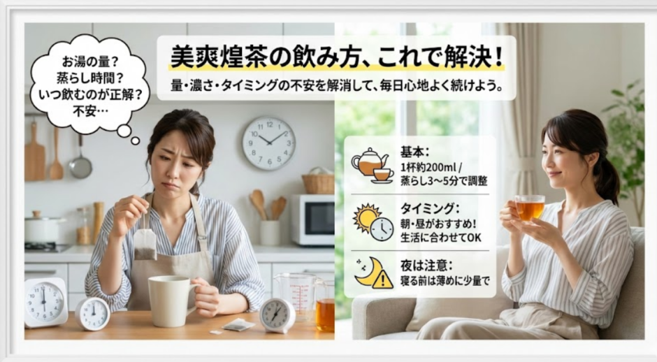 【初心者向け】美爽煌茶の飲み方と飲むタイミング徹底解説