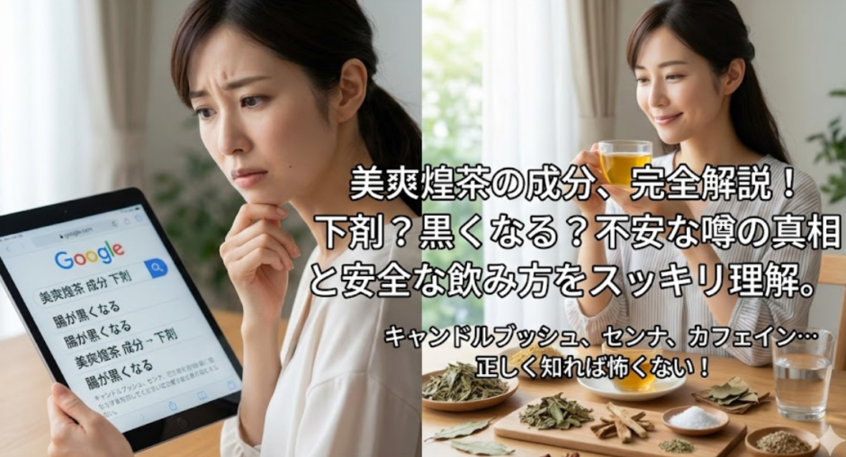 美爽煌茶の成分の真実｜下剤作用や腸が黒くなる影響を安心解説